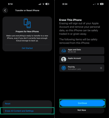 Erase This Phone page on iPhone.