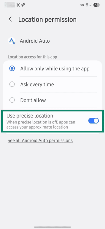 Precise location settings on Android.