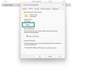The properties dialog box for a Windows folder, showing the Share... button.