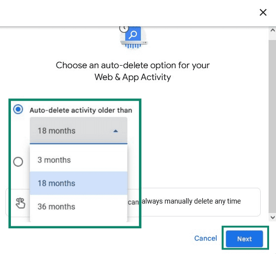 Options for "Auto-delete activity older than."