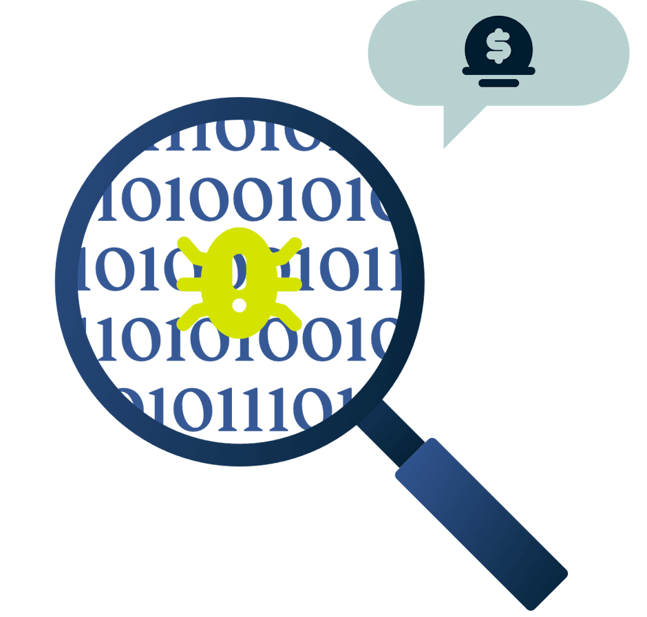 Une loupe avec une bestiole dedans et un symbole de récompense.