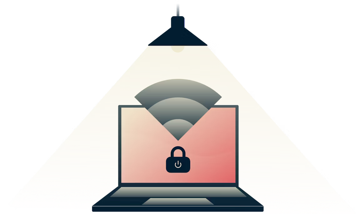Network Lock stopt alle internetverkeer wanneer uw VPN verbinding wegvalt. Lampje schijnt op een beveiligde computer.